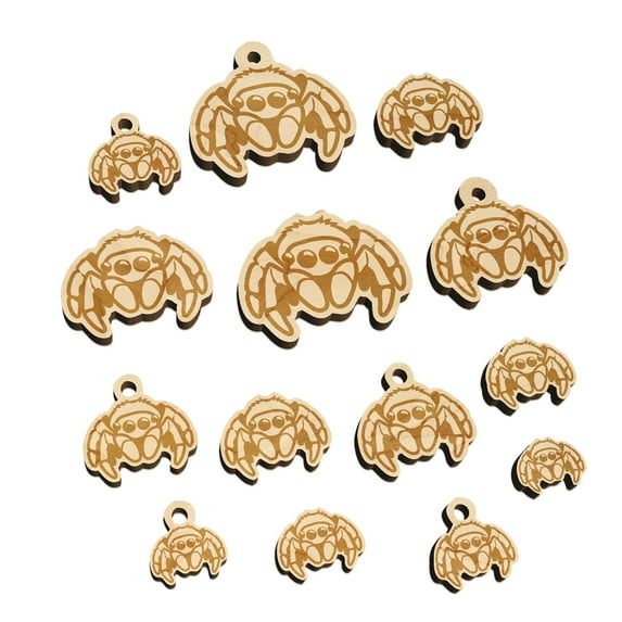 Cute Jumping Spider Wood Mini Charms Shapes DIY Craft Jewelry - With Hole - 16mm (22pcs)