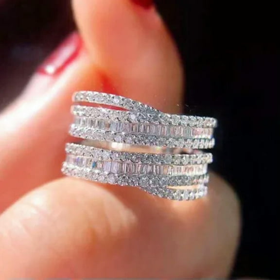 Women Romantic 925 Silver Rings Gifts Cubic Zircon Anniversary Jewelry Sz 6-10