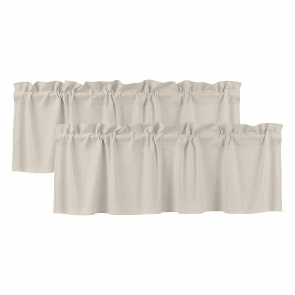 2 Pack Beige Valance for Window White Swan Solid Color Kitchen Valance Rod Pocket Short Curtain Topper Decorative Window Treatment for Living Room Bedroom 42"x18"
