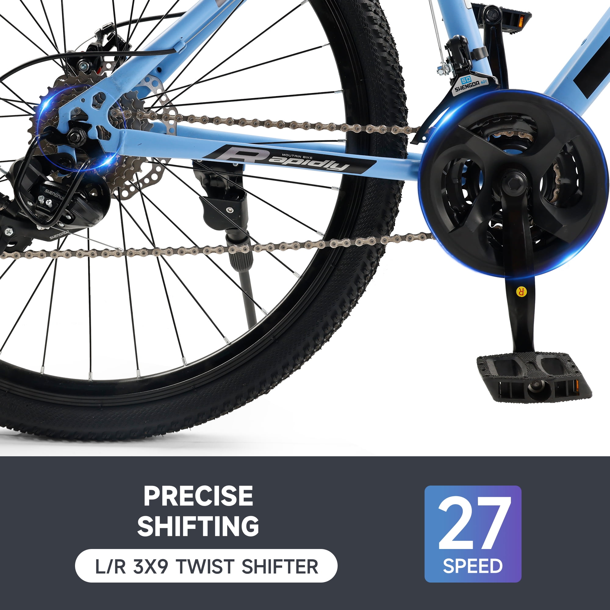 26 Inch Mountain Bike for Adult, 27-Speed Front Suspension High-Carbon Steel MTB Bicycle, Dual Disc Brake Bikes for Men Women, Silver, Blue, Gray and Red