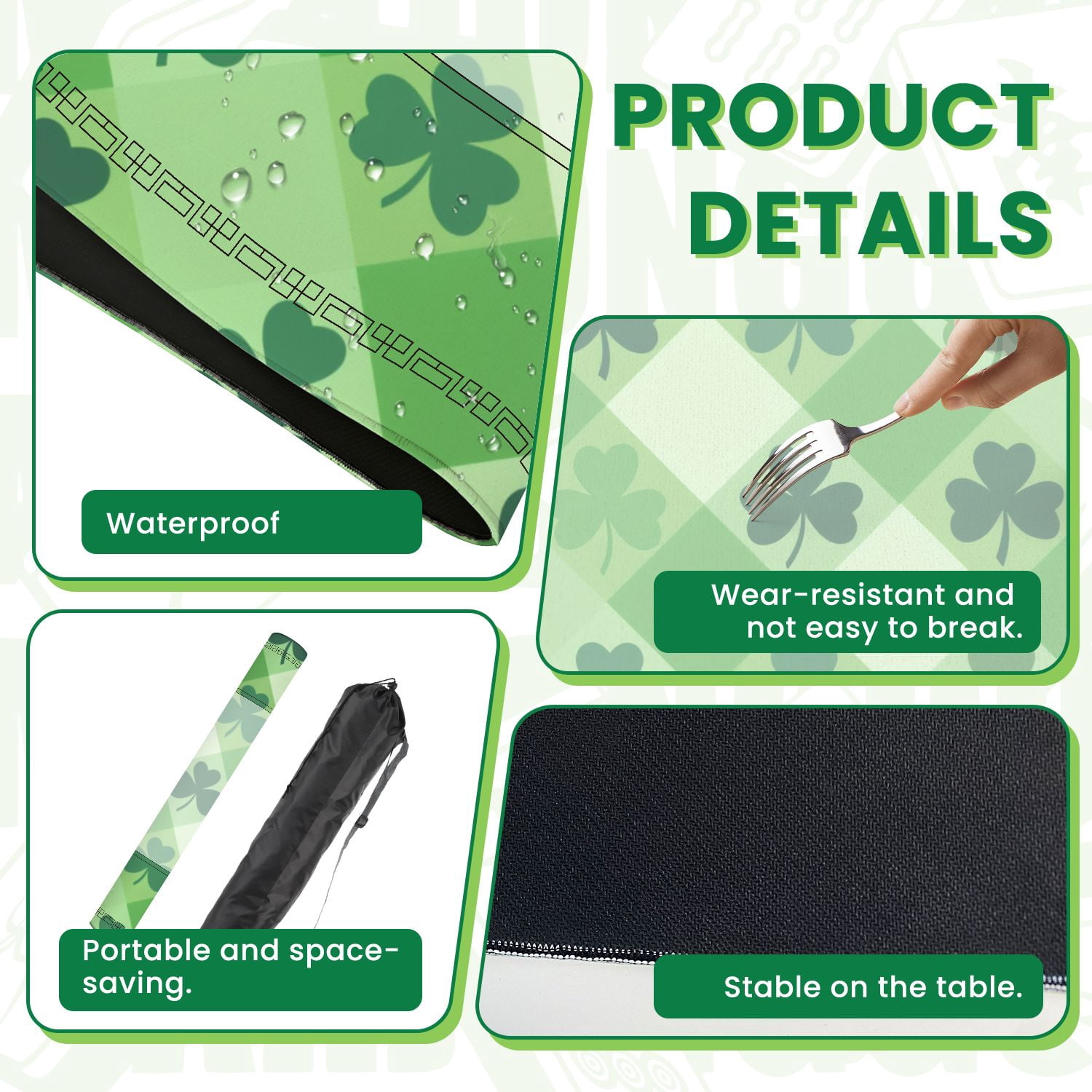 Mahjong Mat 31.5" x 31.5" Green Geometric Plaid Non-Slip Noise Reduction American Mahjong Tiles Table Cover for Dominoes Poker Card Board Games Gift