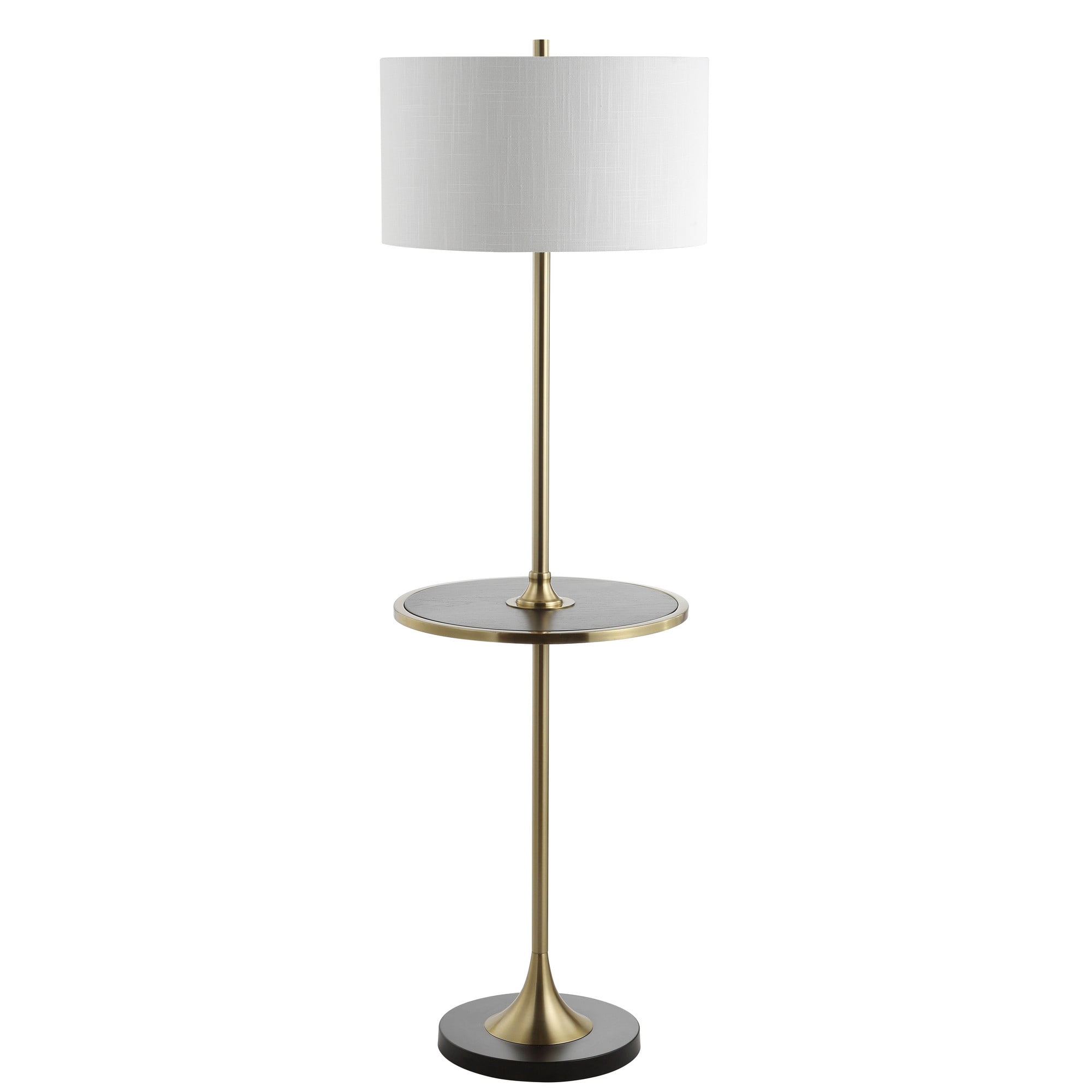 JONATHAN Y Luce 59" Metal/Wood LED Floor Lamp with Table, Black/Brass