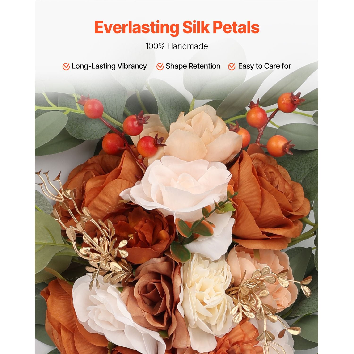 Wedding Arch Flower Kit 21ft Drape with Silk Flowers and Eucalyptus 5x6.5ft Arch Compatible Gold Foil Trim for Ceremony Decor