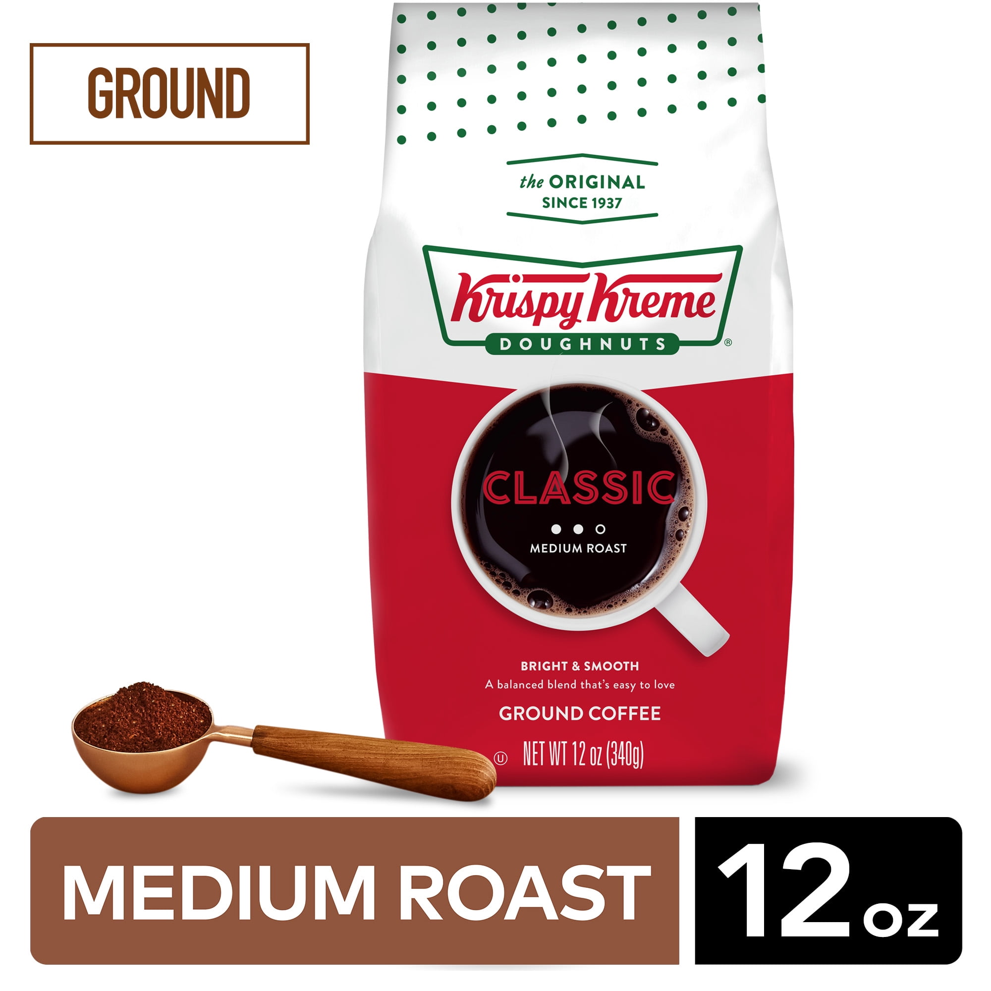 Krispy Kreme Doughnuts, Classic, Ground Coffee, Medium Roast, Bagged 12oz
