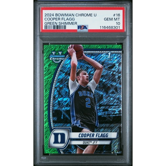 Graded 2024 Topps Bowman Chrome U Cooper Flagg #16 Green Shimmer Rookie RC Basketball Card PSA 10 Gem Mint
