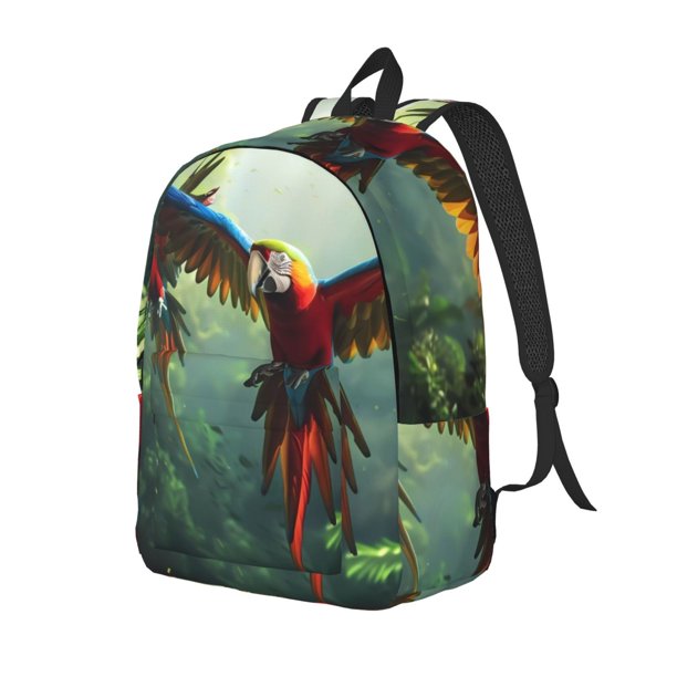 Disketp Flying Parrots In Jungle print Canvas Backpack Lightweight Travel Daypack Student Rucksack Laptop Backpack-
