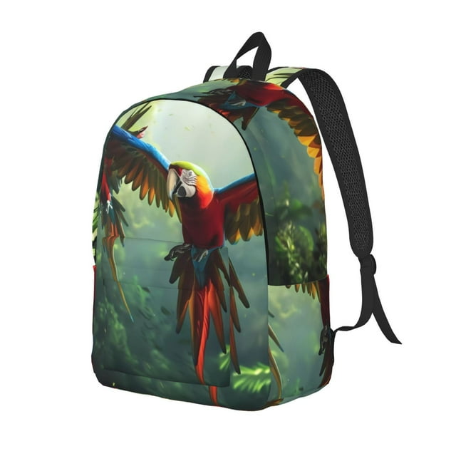 Wukai Perroquets Volants dans la Jungle Imprimé Sac à Dos en Toile Durable - Bretelles Réglables, Résistant à l'Eau, Grande Capacité, Unisexe pour École, Bureau-Moyen