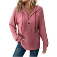 thumbnail image 2 of Timegard Oversized Hoodies for Women Fall Ribbed V Neck Button Long Sleeve Pullover Loose Comfy Tops, 2 of 6