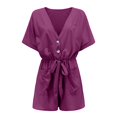 thumbnail image 6 of SHOPESSA Womens Shorts Summer Plus Size Fashion Solid Color Pocket Summer V-Neck Short Sleeve Button Tie Jumpsuit S on, 6 of 7