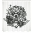 thumbnail image 3 of Ambesonne Sugar Skull Shower Curtain, Roses Diamond Shape, 69"Wx70"L, Grey White, 3 of 3