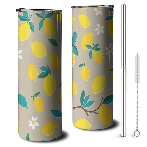 Lemon Slim Tumbler with Lid Straw Double Wall Travel Cups Decorative 20 oz Tumbler for Spring Summer Birthday Christmas