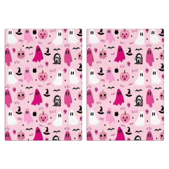 2 Pcs Funny Kitchen Towels,Halloween Pink Ghosts and Witchy Elements Microfiber Dish Towels,Kitchen Tea Towels,Kitchen Towel Set (18" X 26")