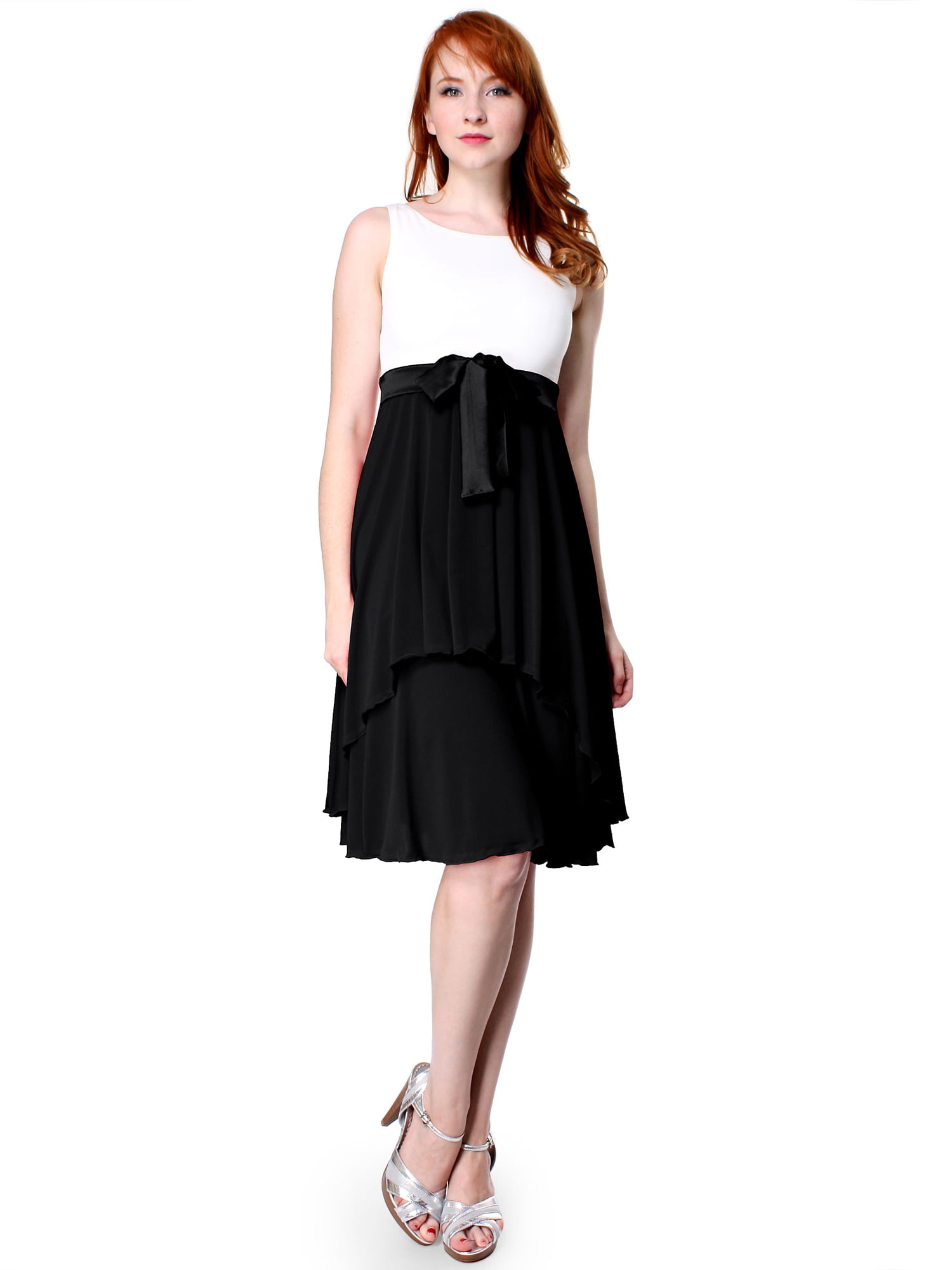 EVANESE Womens Short Evening Cocktail Knee Length Dress With Satin Tapes XL Red//Black
