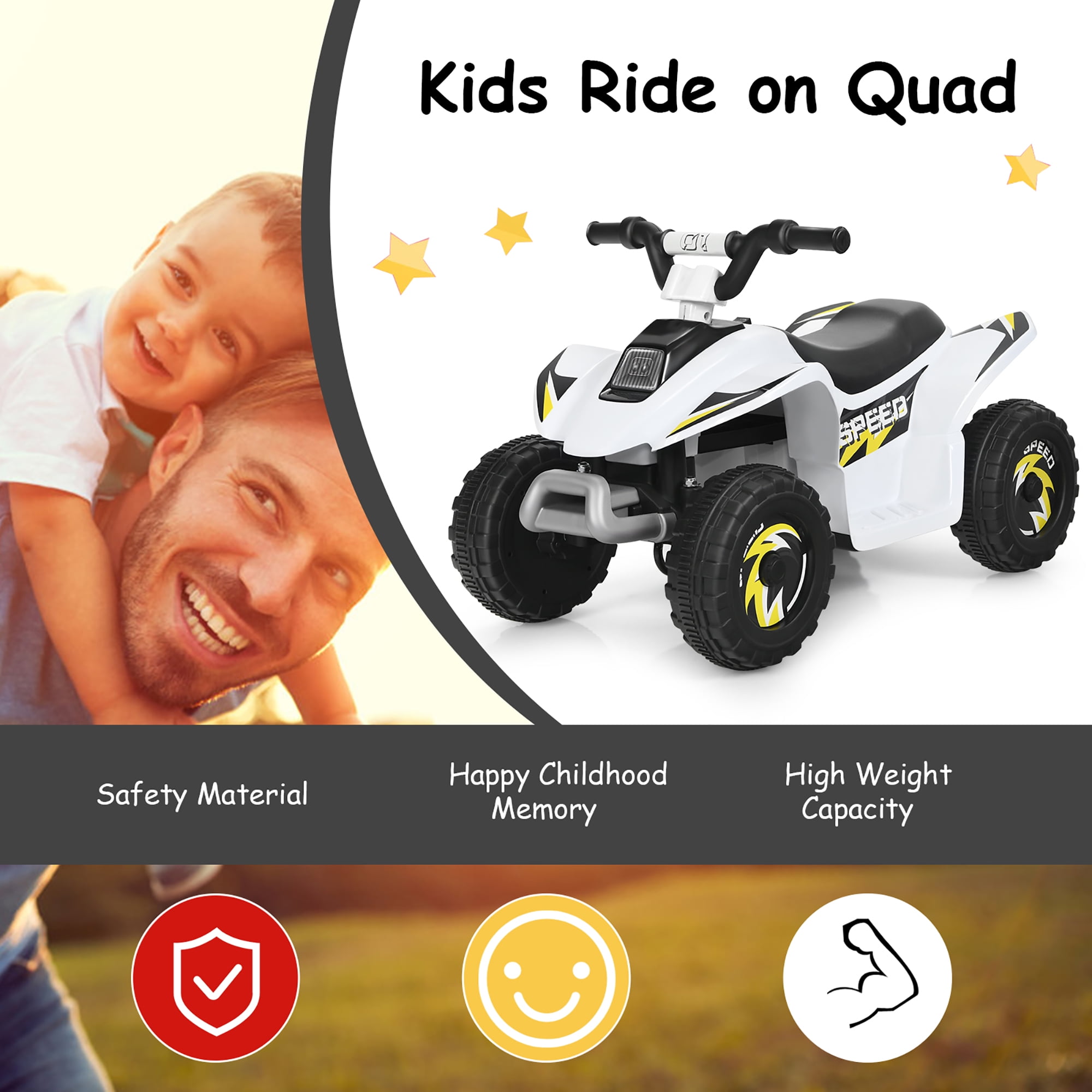 Costway 6V Kids Electric Quad ATV 4 Wheels Ride on Toy Toddlers Forward & Reverse White