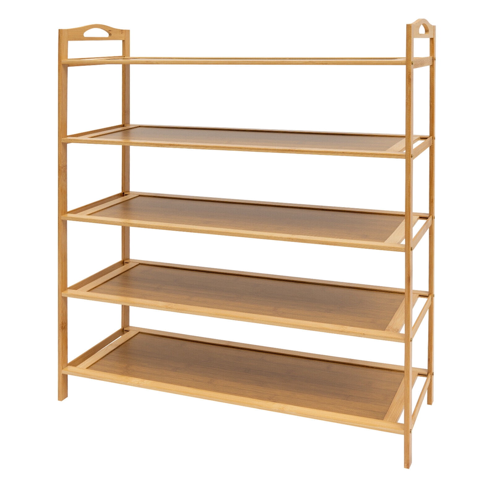 Multi-tier Shoe Storage Rack, Dark Brown Color Free Standing Shoes Shelf Organizer, 5-tier Shoe Rack Bamboo Density Board