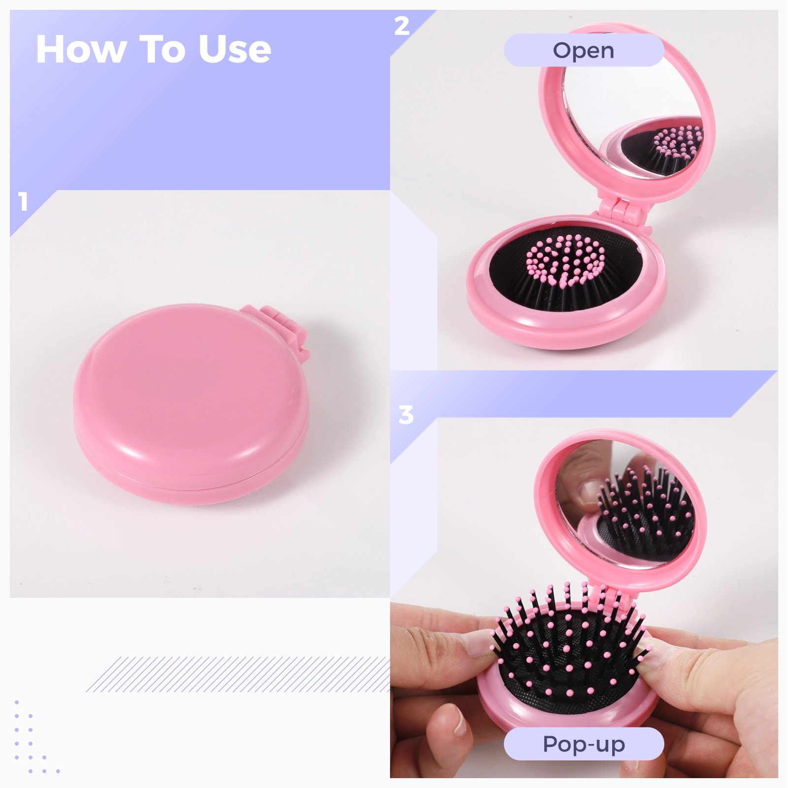 48 Pcs Folding Hair Combs Bulk, Portable Detangling Pocket Brushes, Compact Travel Mini Mirror Combs for Wet Dry Hair, 6 Colors