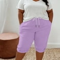 thumbnail image 2 of Women's Plus Size Shorts, Drawstring Elastic Waist Shorts with Pockets, Cotton Blend Loose Sport Knee‑Length Shorts for Beach Workout Daily | TruHer,Purple 2XL, 2 of 8