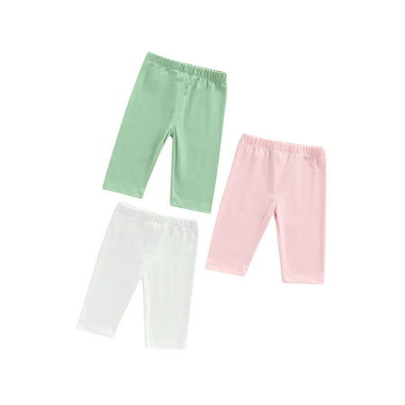 

ZIYIXIN Toddler Baby Girls Summer Capri Leggings Solid Basic Dance Crop Legging Pants 3 Packs White Pink Green 1-2 Years