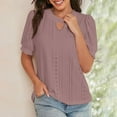 thumbnail image 4 of Women Short Sleeve Eyelet Shirt Tops Summer Pullover Crewneck Neck Blouses Clothing 2025 Outfits, 4 of 6