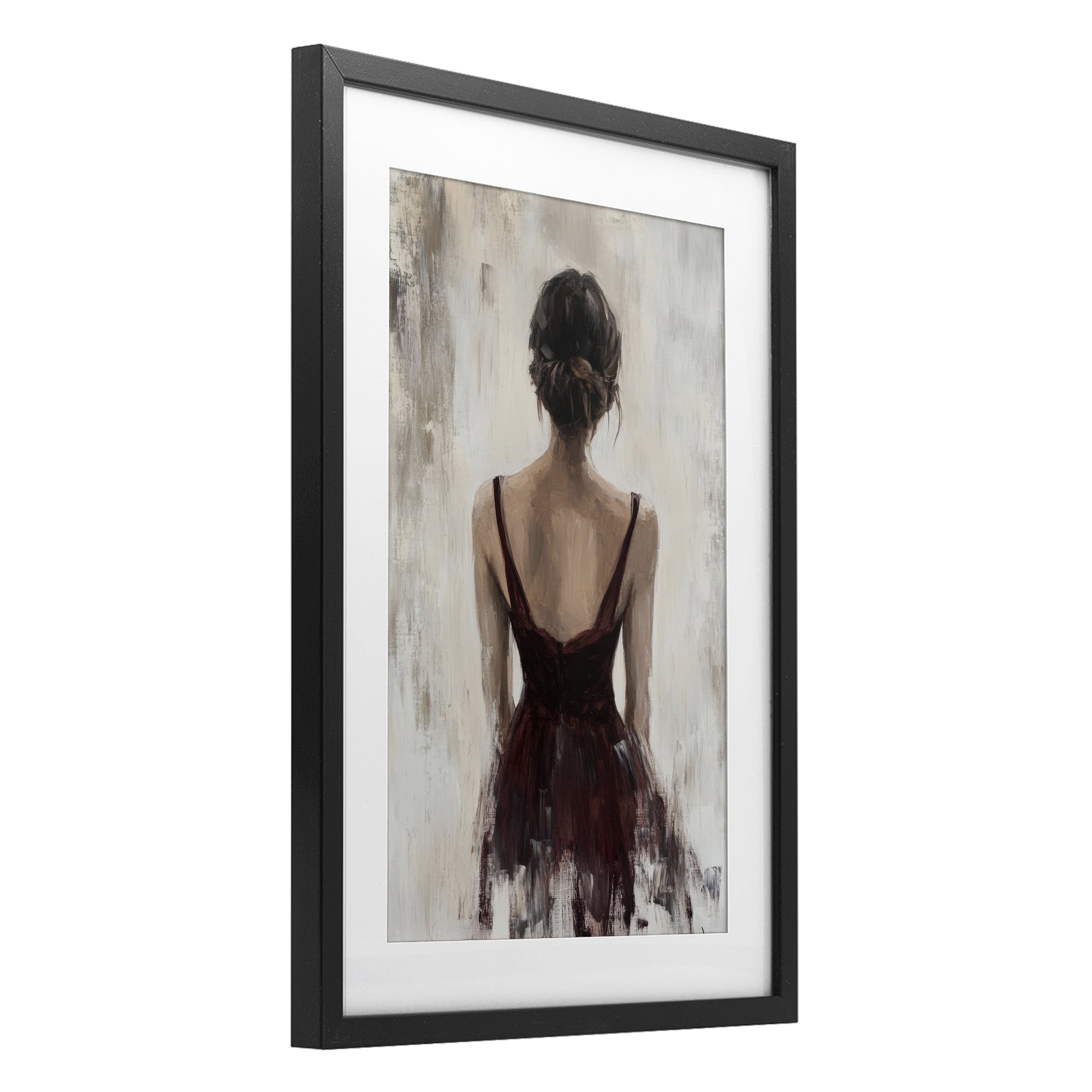 Stupell Industries Portrait of Woman in Burgundy Black Framed Print Under Glass, design by Petal Prints Design