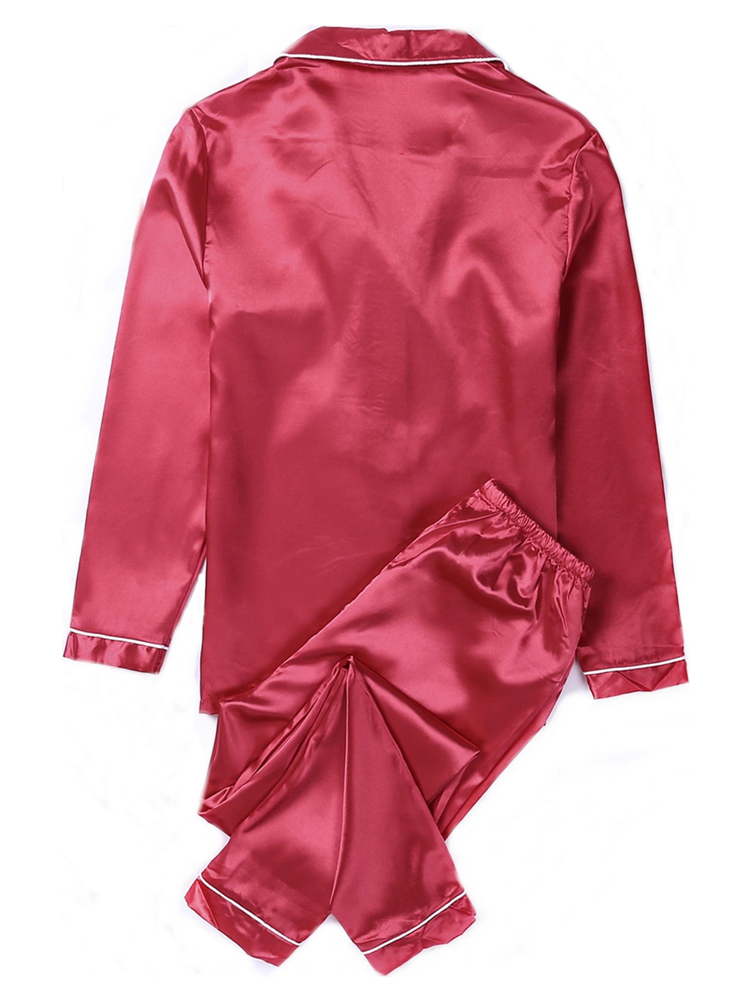 EYIIYE Women Silk Satin Button Long Sleeve Pajamas Pyjamas Loungewear Sleepwear Sets S-XL - image 4 of 7