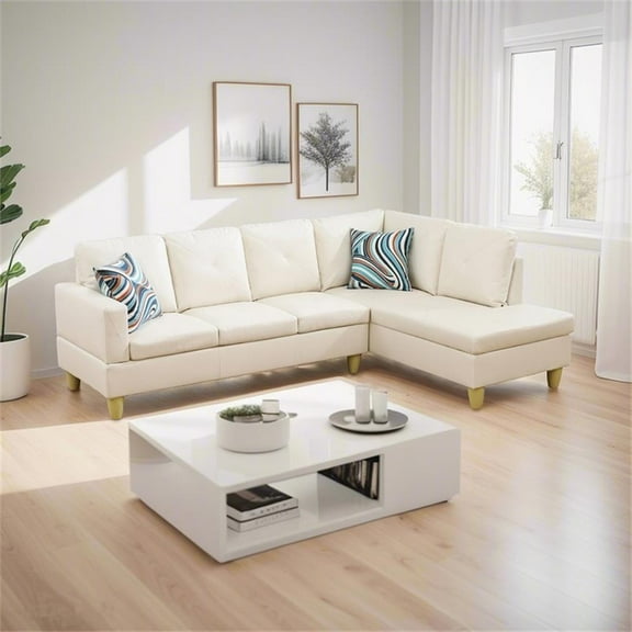 Star Home Living Corp Chris Faux Leather Right  Facing Sectional White
