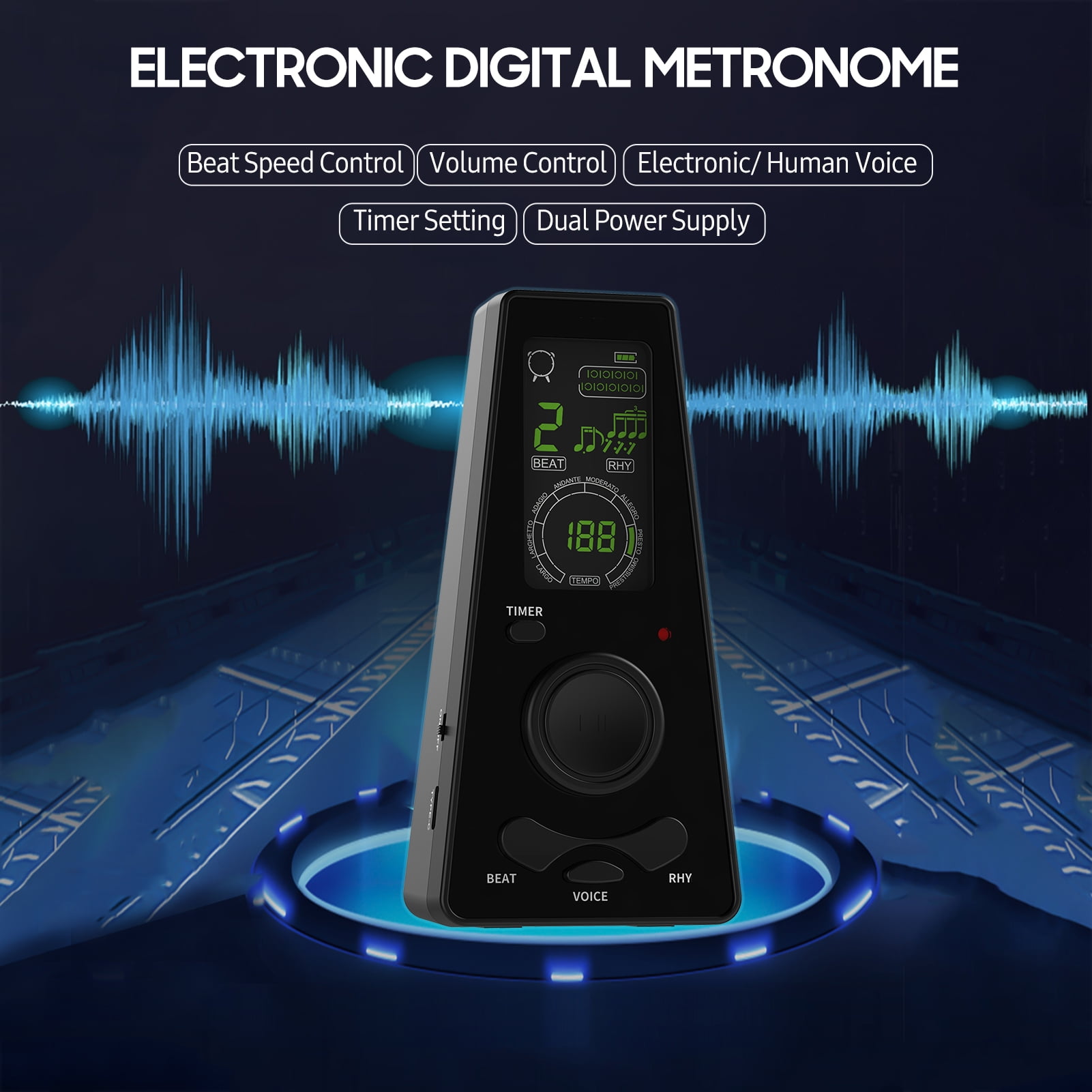Electronic Digital Metronome with Timer, Beat Speed Control, for Guitar Piano Violin DrumMetronomes for Musical Precision