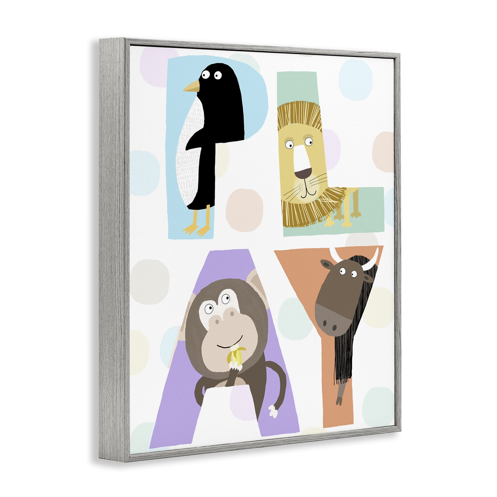 Stupell Industries Play Letters with Animals Gray Framed Giclee Art, design by Carla Daly
