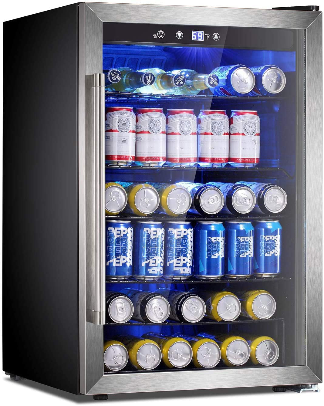 120-Can Beverage Cooler Refrigerator with Glass Door Mini Fridge for Home Office 