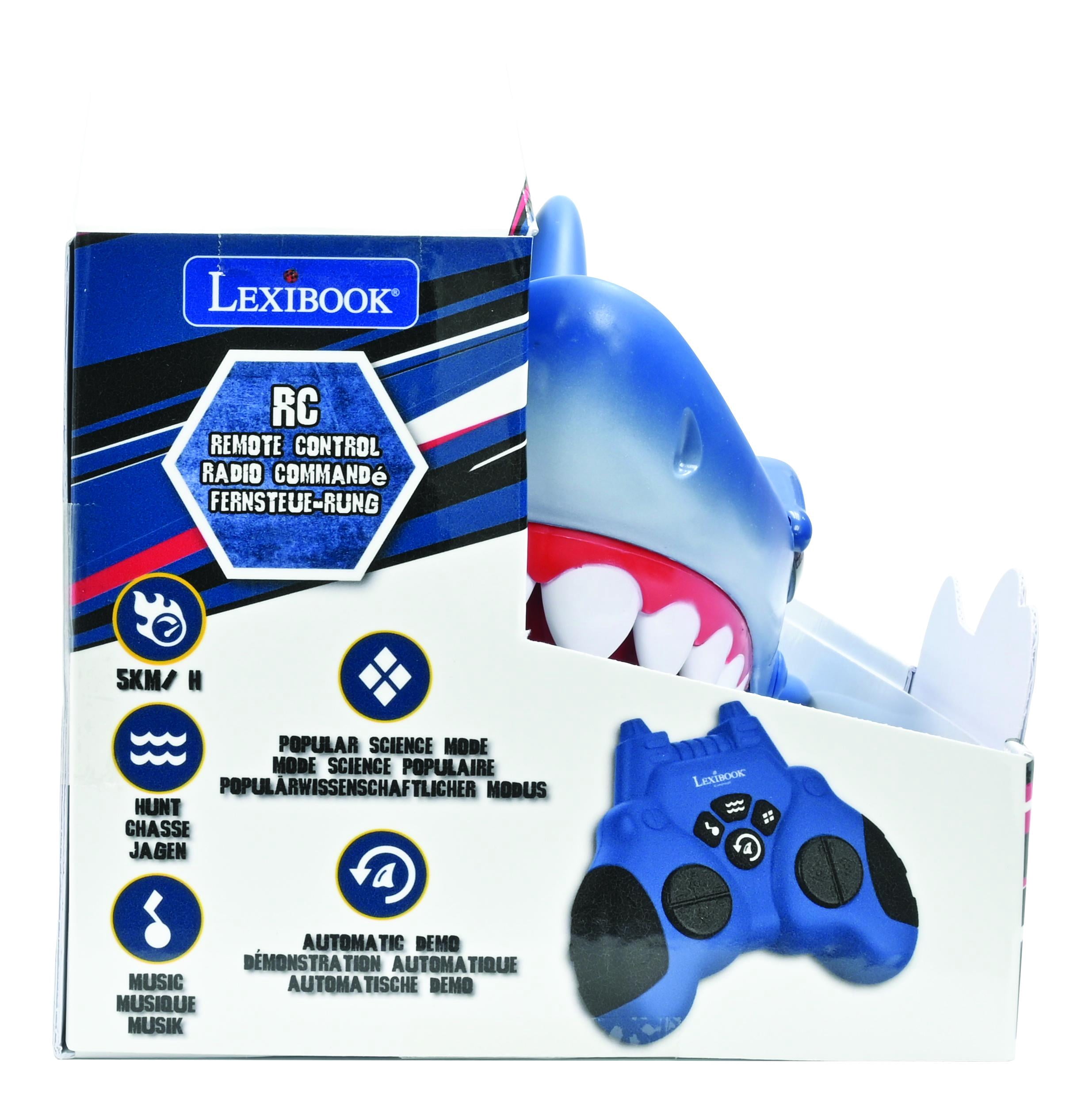 Lexibook - Crazy Shark - Remote Control Shark, Up to 5 Km/h (3mph), Automatic Hunt and Dance Modes, Programmable, Music Effects, Blue