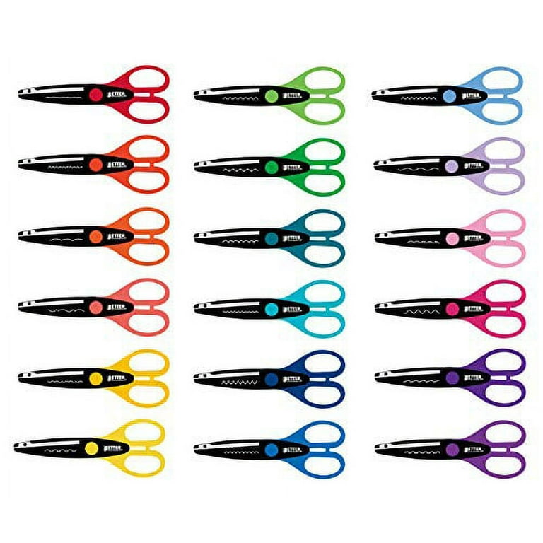 18 Piece Decorative Edge Craft Scissors, by Better Office Products, 18  Colors and Edge Designs, 6 Inch Length, 2.5 Inch Blades, Assorted 18 Count