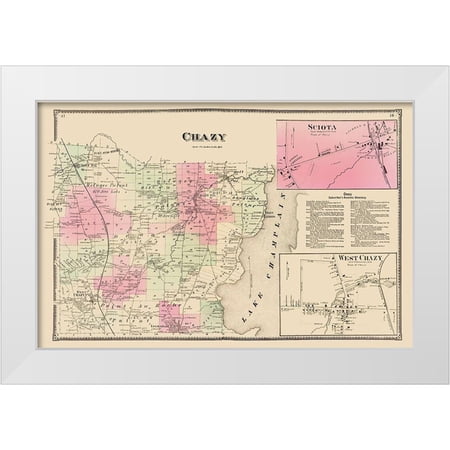 Beers 32x22 White Modern Wood Framed Museum Art Print Titled - Chazy New York Landowner - Beers 1869