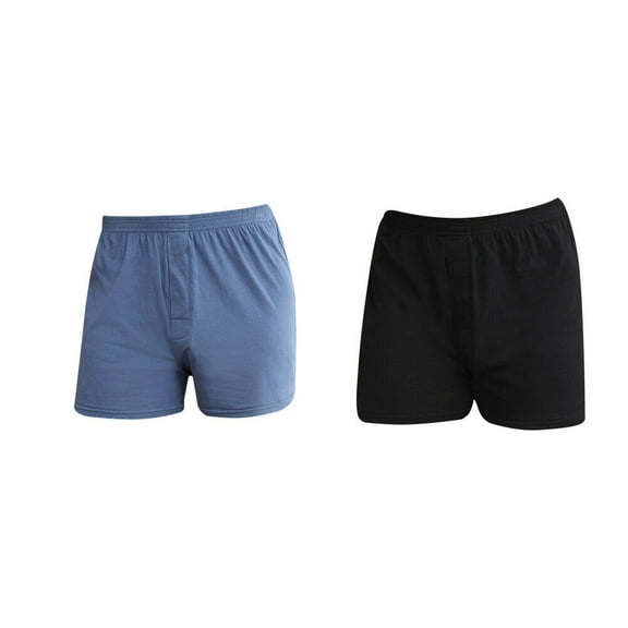 US 2 Pc Men's Knit Boxer Shorts 100% Cotton Plain Solid Assorted Color Underwear