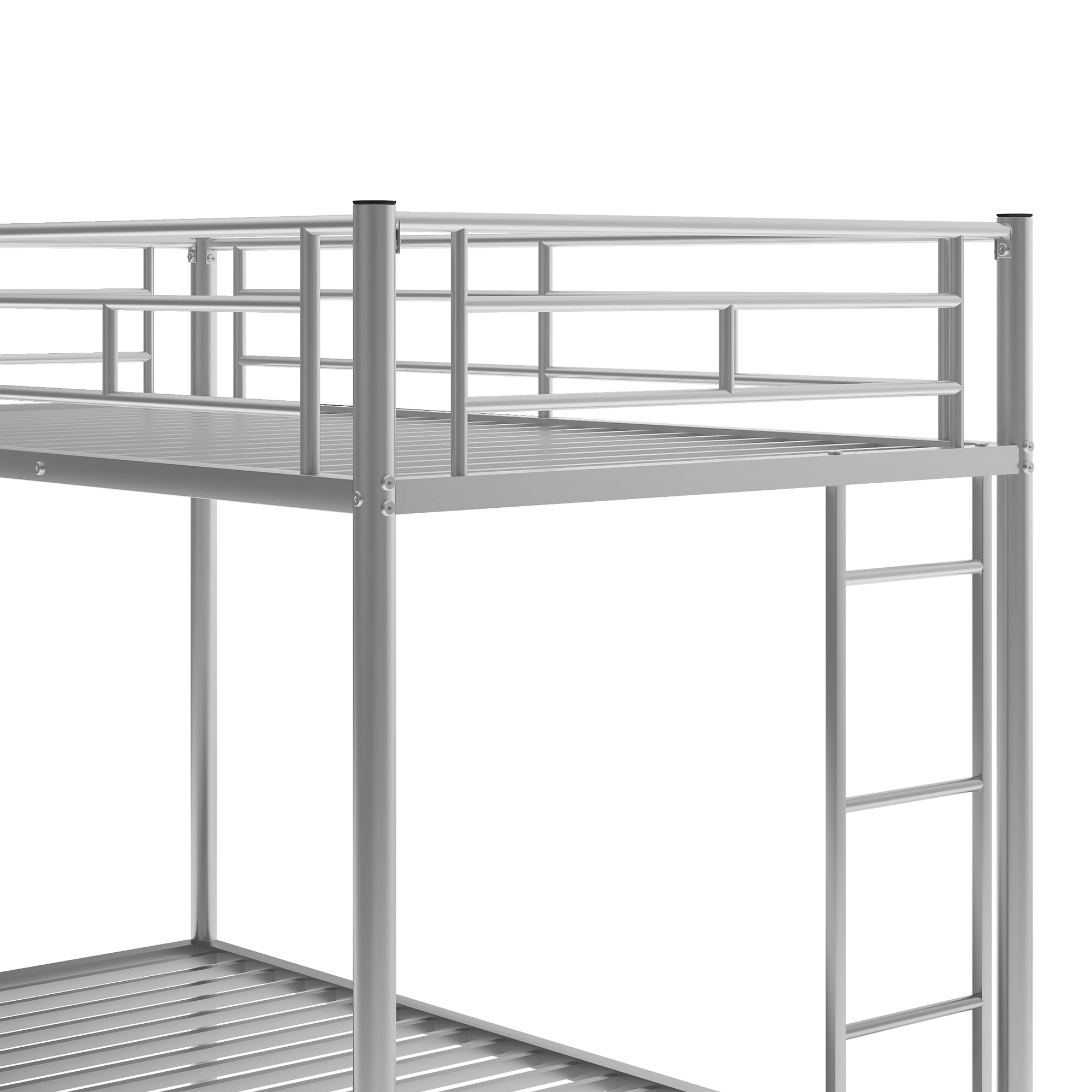 Euroco Modern Metal Twin over Twin Bunk Bed with Trundle for Kids Teens, 3 Twin Size Beds, Solid Ladder and Safety Guardrails, Silver