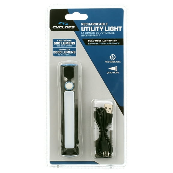 Cyclops 2000 Lumen Flashlight with COB Utility Light | IPX4 Weather Resistant Rechargeable Aluminum Housing Bright 15 Watt LED Flashlight with Magnetic Base | USB Cable Included
