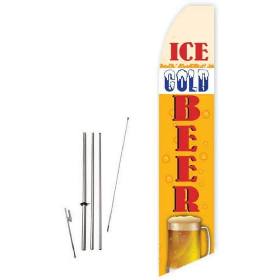 Ice Cold Beer Yellow Super Novo Feather Flag - Complete with 15ft Pole Set and Ground Spike