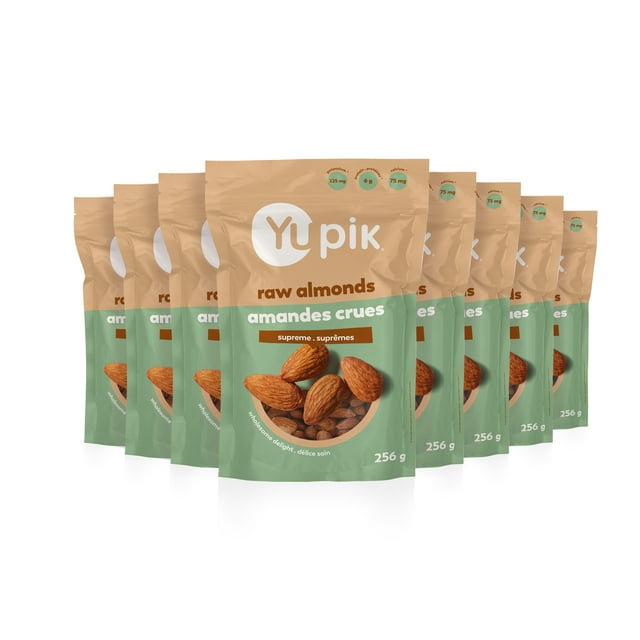 Yupik Supreme Raw Almonds, Gluten-Free, Kosher, Healthy Snacks, High-Quality Raw Nuts, Unflavored, Unsalted, Unroasted, Protein Nuts, 8 Count, 256 g