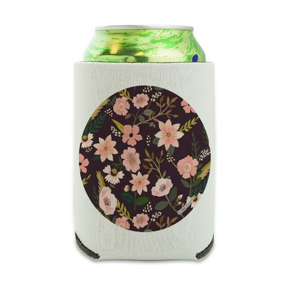 Simona Flowers Floral Pattern Can Cooler - Drink Sleeve Hugger Collapsible Insulator - Beverage Insulated Holder