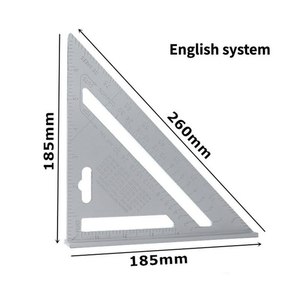 Regla triangular de 7 pulgadas, herramienta de medición de aleación de aluminio, herramientas de carpintero, regla de ángulo métrico, herramientas de carpintería cuadradas de velocidad Fivean unisex