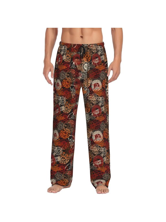 Hirioo Coffee Stamp for Men's PJ Pajama Pants Sleep Pants Men's Home Trousers with Pockets,S-3XL-Small