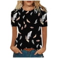 thumbnail image 1 of CEHVOM Blouse Mode Femme Manches Courtes Col Rond Rétro Imprimé Ample Manches Trois-Quarts, 1 of 5