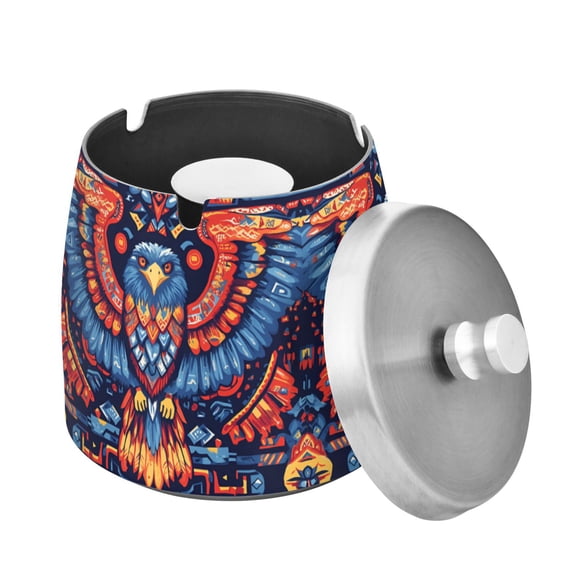 Yayeee Ashtray with Lid for Cigarette Smokeless Stainless Steel Home Ash Holder, Blue Abstract Eagle