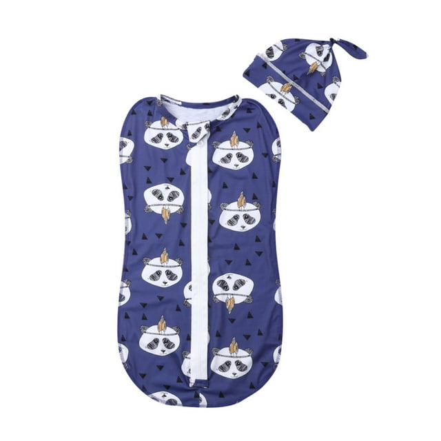 Gupgi Newborn Infant Baby Cartoon Animal Zipper Swaddle Wrap Blanket + Hat