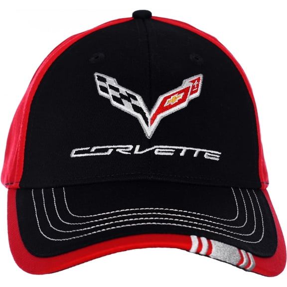 JH Design Men's Chevy Corvette C7 Logo Cap Adjustable Red & Black Hat