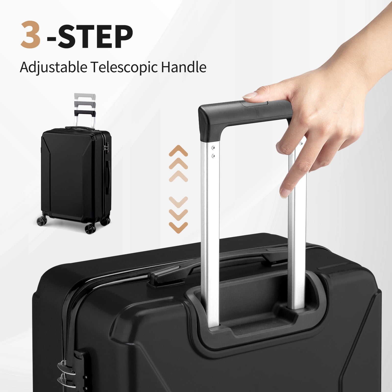 Zimtown 5-Piece Luggage Set with 8 Packing Cubes, Hard Shell Suitcase Set with Spinner Wheels Built-in TSA Lock, Black