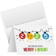 2025 Merry Christmas Happy New Year Holiday Greeting Cards – Blank Fold Over Cards & Envelopes, Funny Emoji Cards – For New Year’s Gift & Presents | 10 Per Pack | 4.25 x 5.5” (A2 Size) (White)