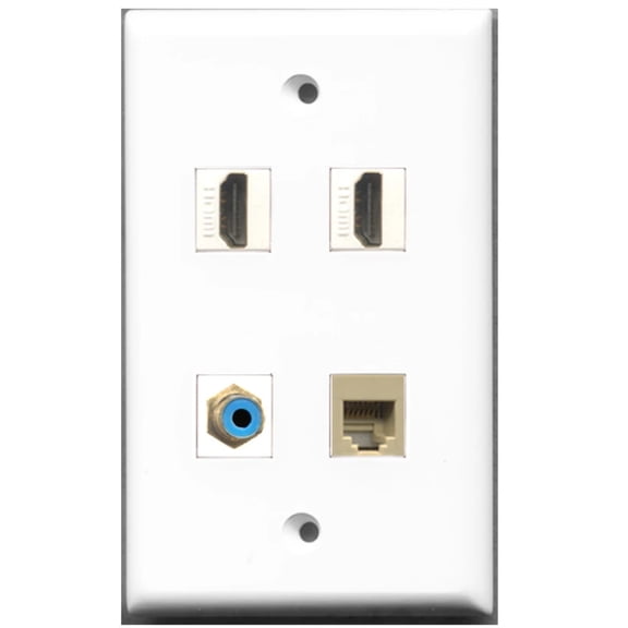 Ultra Spec Cables 2 Port HDMI 1 Port RCA Blue 1 Port Phone RJ11 RJ12 Beige Wall Plate