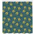thumbnail image 3 of Yellow and Blue Shower Curtain, Autumn Season Foliage with Stars Circles on Blue Shade Background, Fabric Bathroom Set with Hooks, 69W X 75L Inches Long, Dark Blue and Yellow, by Ambesonne, 3 of 3