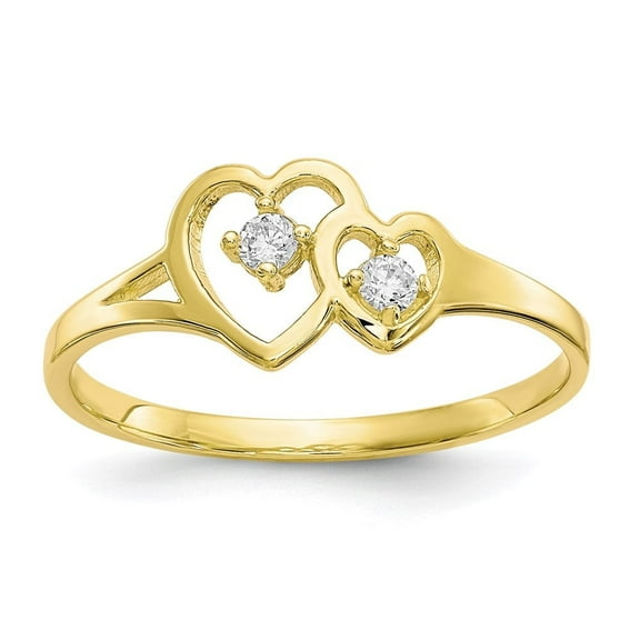 Auriga Fine Jewelry 10K Yellow Gold Double Heart CZ Ring Size 6 Valentine's Day Gift for Women