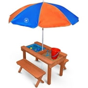 Back Bay Play Kids Sand and Water Table Premium Wooden Indoor Outdoor Convertible Picnic Table Removable Lids for Sandbox & Splash Pool (Natural)